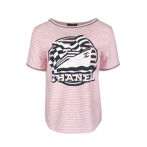 Chanel Pink White Striped La Pausa Tshirt 36 - 1