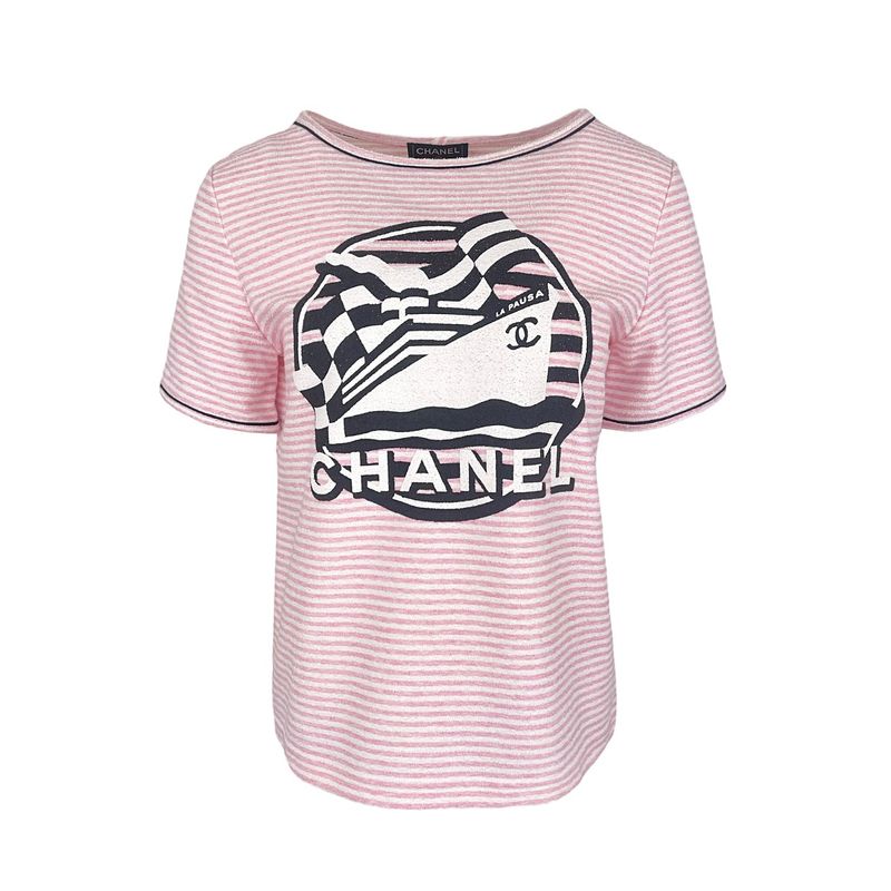 Chanel Pink White Striped La Pausa Tshirt 36