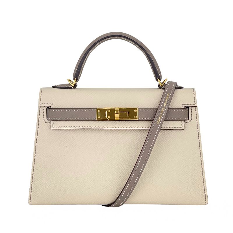 Hermes Special Order Sellier Epsom Leather Gold Hardware Craie Gris Asphalt Mini Kelly