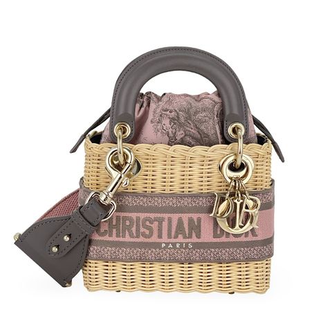 Christian Dior Beige Pink Canvas Wicker Light Gold Hardware Mini Lady Dior Bag - 1