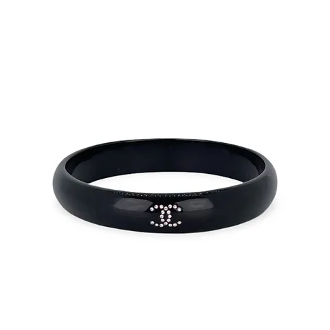 Chanel Black Carved Resin Strass Camellia Bangle - 1