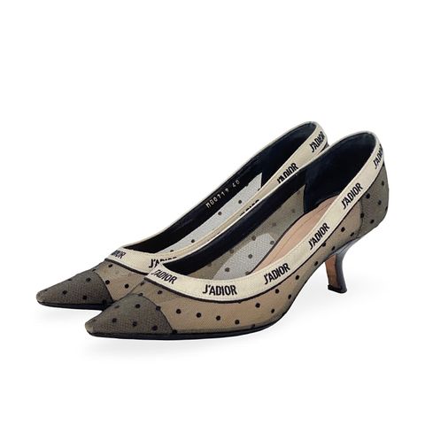 Christian Dior Black Dot Mesh J'Adior Pointed Toe Pumps 40 - 1