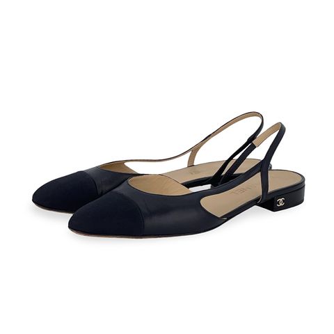 Chanel Black Goatskin Cap Toe CC Slingbacks 41 - 1
