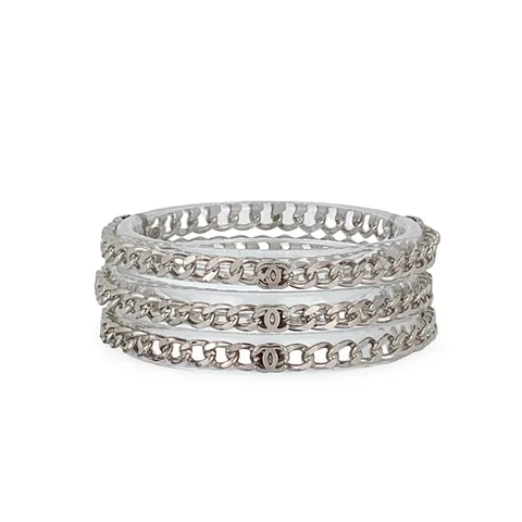 Chanel White Resin Silver Chain CC Bangle 3 Set - 1