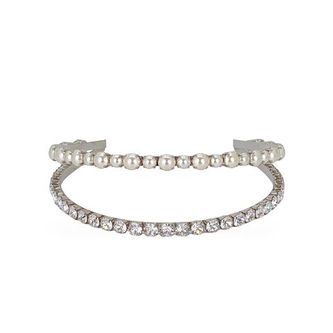 Miu Miu White Resin Pearl Crystal Double Headband - 1