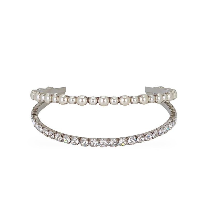Miu Miu White Resin Pearl Crystal Double Headband - 1