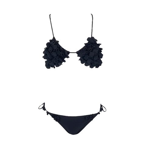 Miu Miu Black Floral Applıque 2 Pıeces Swımsuıt IT42 - 1