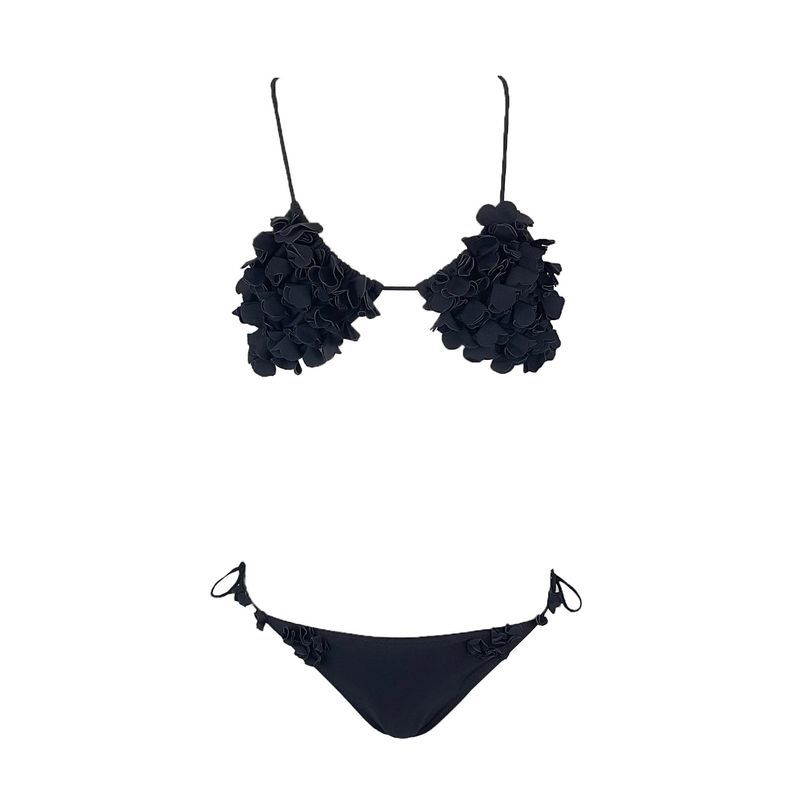 Miu Miu Black Floral Applıque 2 Pıeces Swımsuıt IT42 - 1