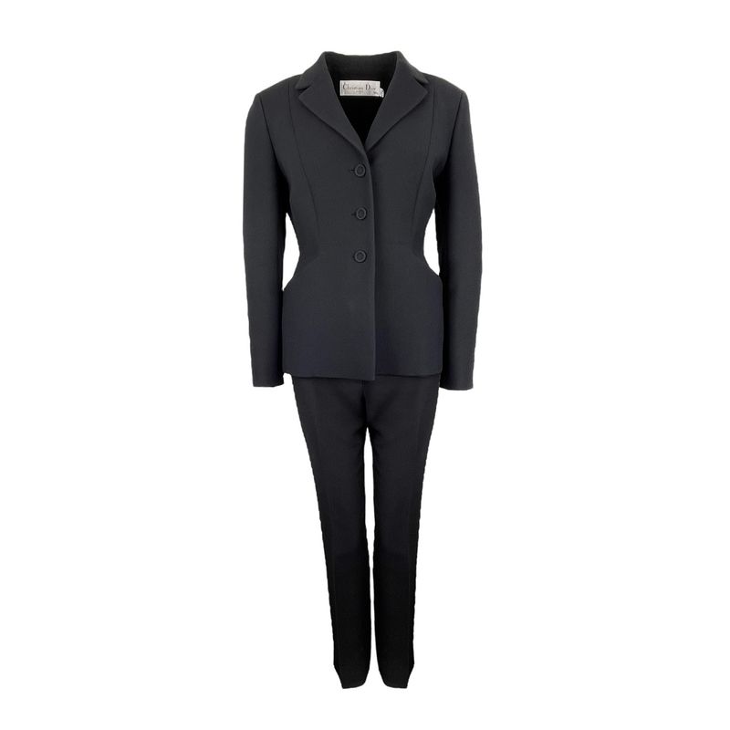 Christian Dior Black Wool Silk Tailored Jacket FR40 Pants FR36 - 1