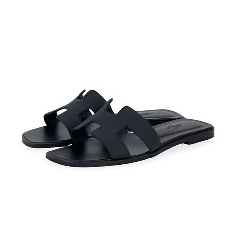 Hermes Noir Epsom Leather Oran Sandals 38.5 - 1