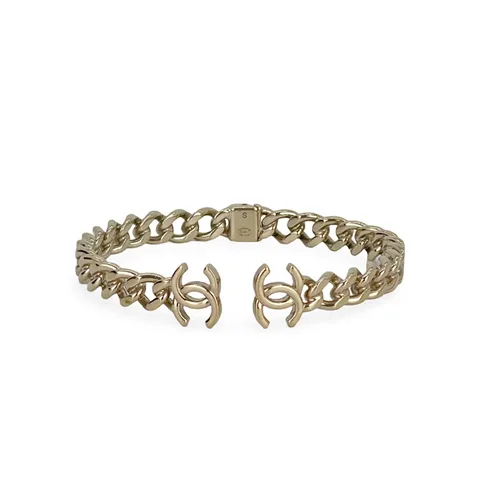 Chanel Light Gold Metal CC Link Choker Necklace S - 1