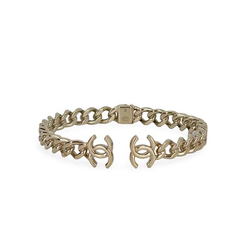 Chanel Light Gold Metal CC Link Choker Necklace S - 1