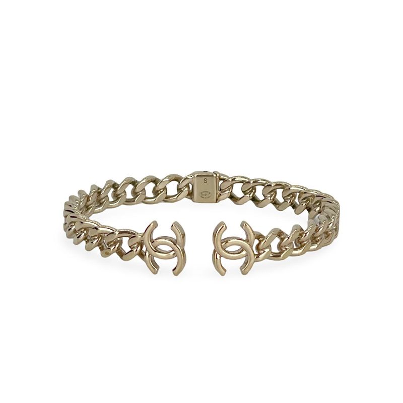Chanel Light Gold Metal CC Link Choker Necklace S - 1