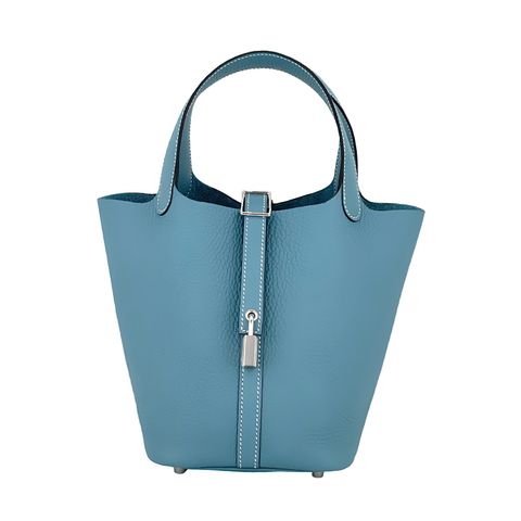 Hermes Clemence Leather Palladium Hardware New Bleu Jean Picotin 18 - 1