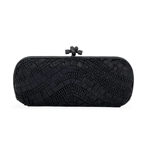 Bottega Veneta Black Lizard Ruffled The Knot Clutch - 1