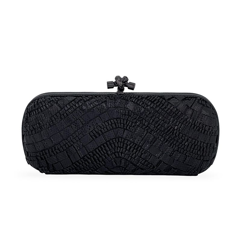 Bottega Veneta Black Lizard Ruffled The Knot Clutch