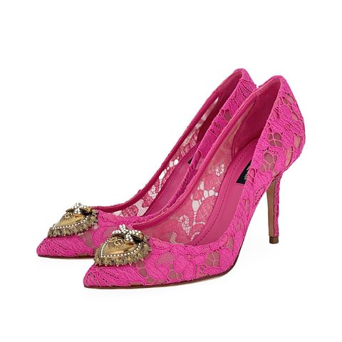 Dolce Gabbana Pink Lace Devotion Heart Taormina Pumps 37.5 - 1