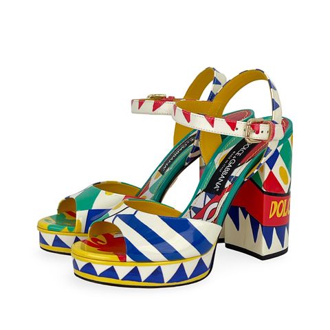 Dolce Gabbana Multicolor Carretto Geometric Patterned Platform Sandals 38 - 1