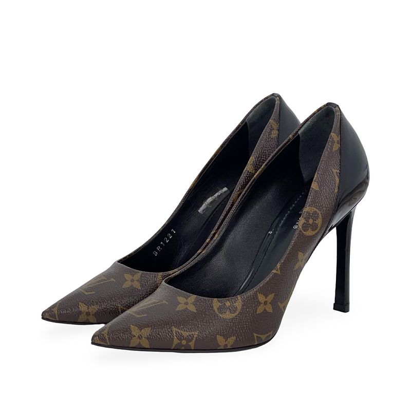 Louis Vuitton Brown Monogram Canvas Patent Leather Cherie Pumps 38