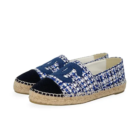Chanel Blue White CC Tweed Espadrilles 38 - 1