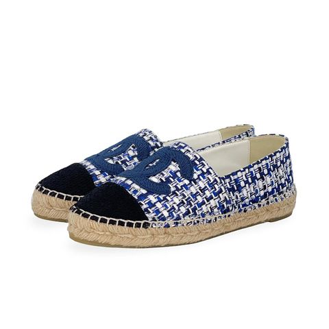 Chanel Blue White CC Tweed Espadrilles 38 - 1