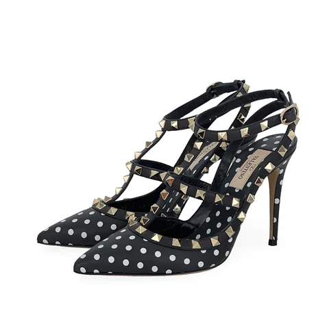 Valentino Black White Leather Polka Dot Ankle Strap Sandals 37 - 1