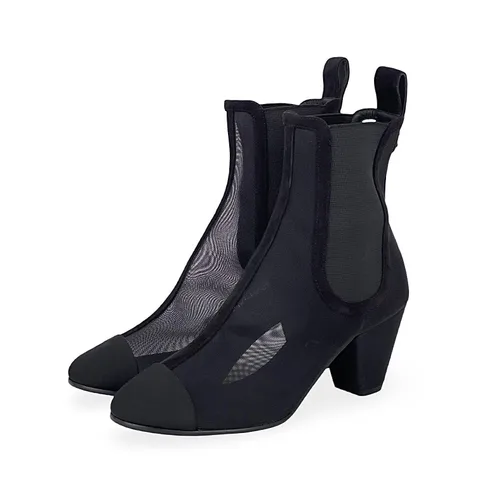 Chanel Black Mesh Interlocking CC Logo Sock Boots 37.5C - 1