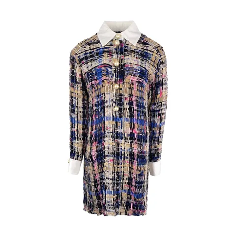 Chanel Multicolor Fantasy Tweed Pearl Button 2013 Shirt Dress 38 - 1