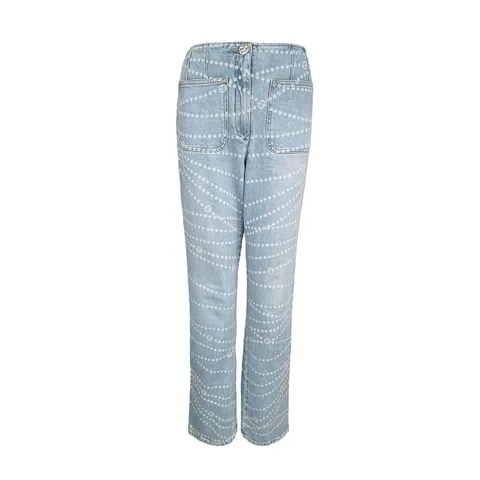 Chanel Light Blue Cotton High Waist Pearl Chain Straight 2025 Jeans 36 - 1