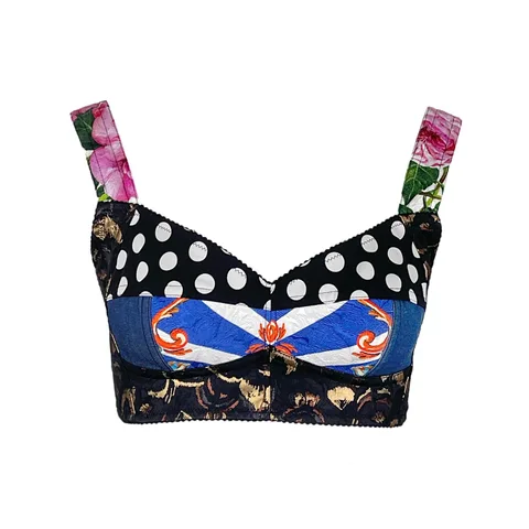 Dolce Gabbana Multicolor Patchwork Jacquard Denim Top IT38 - 1