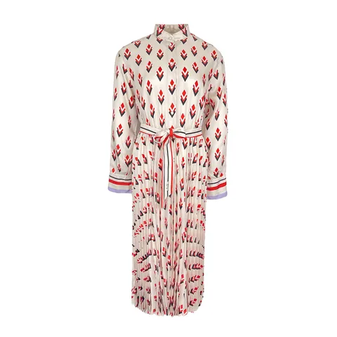 Valentino Ivory Red Printed Bow Pleated Silk Twill Midi Dress IT40 - 1