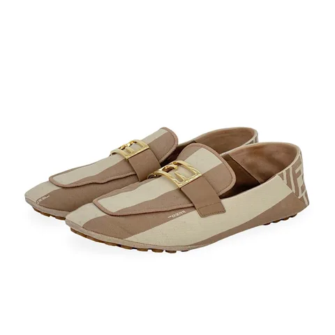 Fendi Beige Baguette Canvas Loafers 40 - 1