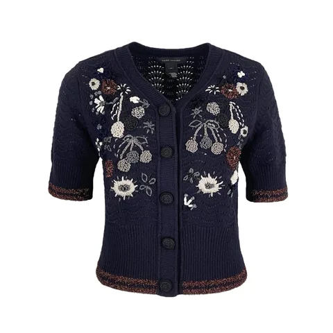 Marc Jacobs Navy Blue Floral Embroidered Cardigan S