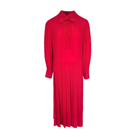 Valentino Red Logo Pleated Shirt Dress IT42 - 1