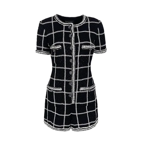 Chanel Black White Striped Tweed 2020 Jumpsuit 36 - 1