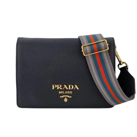Prada Black Vitello Daino Leather Double Strap Flap Bag - 1