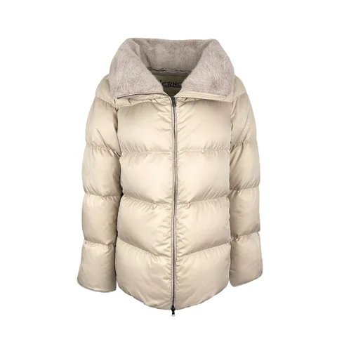 Herno Beige Polyester Down Fur Jacket IT46 - 1