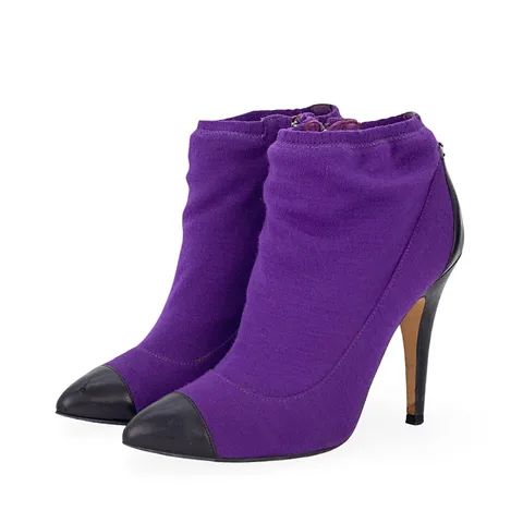 Chanel Purple Cloth CC Ankle Boots 38 - 1