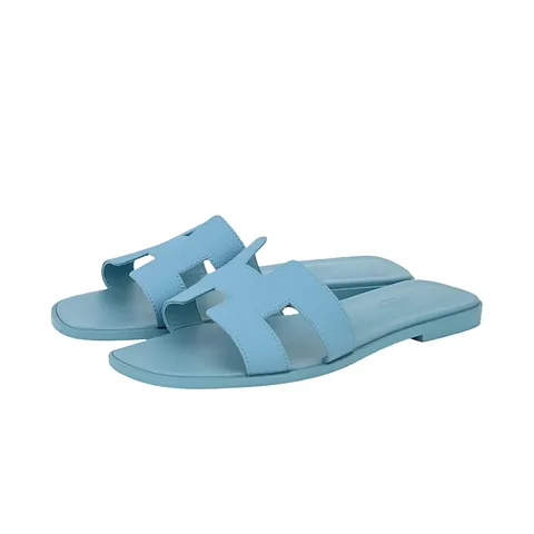 Hermes Epsom Leather Bleu Littoral Oran Sandals 38.5 - 1
