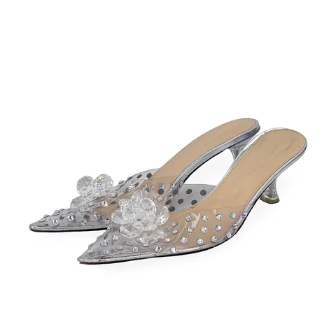 Mach & Mach Transparent Silver Little Crystal Glass Mules 41 - 1