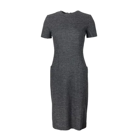 Prada Black Grey Plaid Wool Pocket Dress IT40