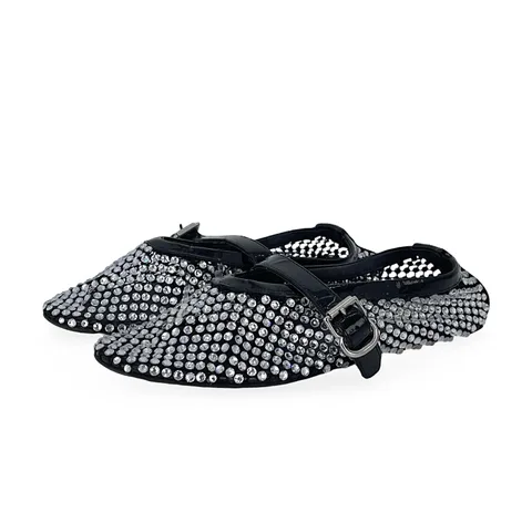 Alaia Black Silver Crystal Embellished Fishnet Ballerina Flats 37 - 1