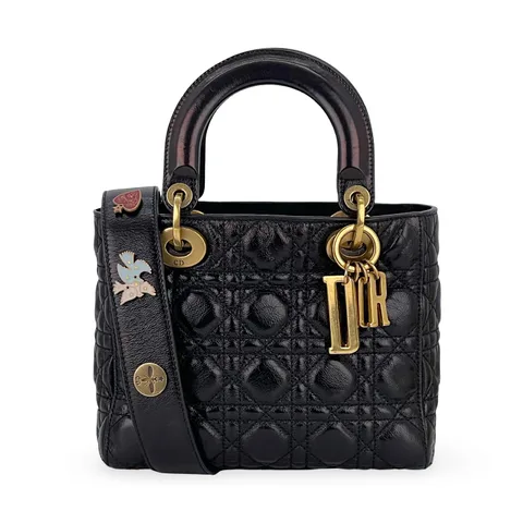 Christian Dior Black Crinkled Patent Leather My ABCdior Small Lady Dior Bag - 1