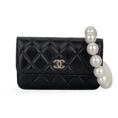 Chanel Black Quilted Lambskin Pearl Chain Cross Woc - 1