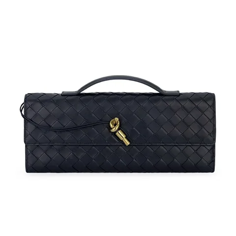 Bottega Veneta Black Intrecciato Leather Andiamo Clutch - 1