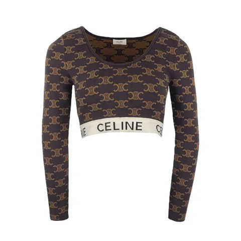 Celine Brown Triomphe Monogram Crop Top S - 1