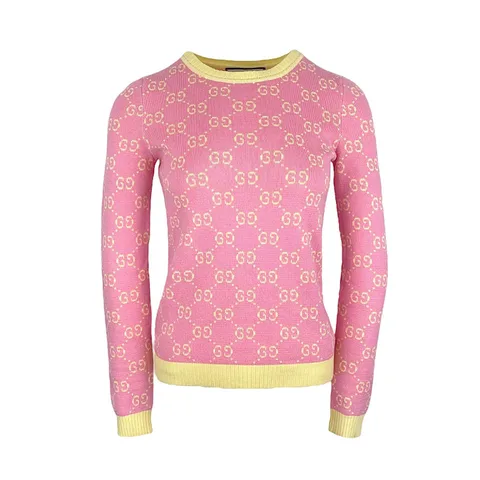 Gucci Pink Yellow Cotton Logo Printed Sweater XS - 1