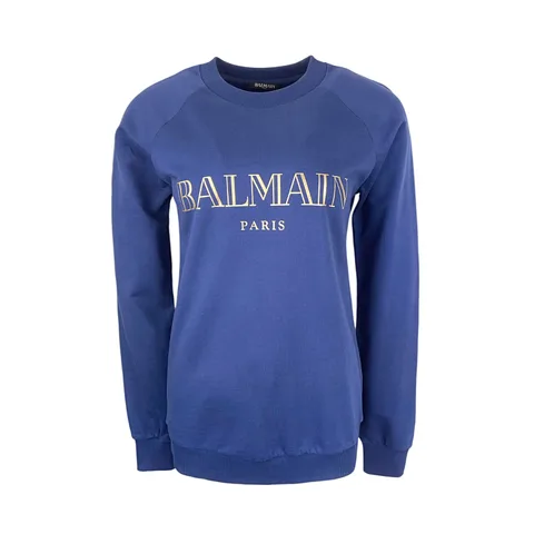Balmain Navy Blue Cotton Gold Logo Sweatshirt 36 - 1