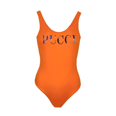 Pucci Orange Logo Embossed One Piece Swimsuit IT42 - 1