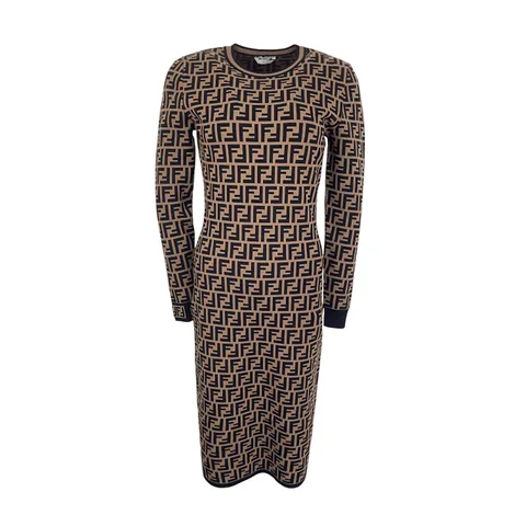 Fendi Brown Black Monogram Printed Knitted Dress IT40 - 1